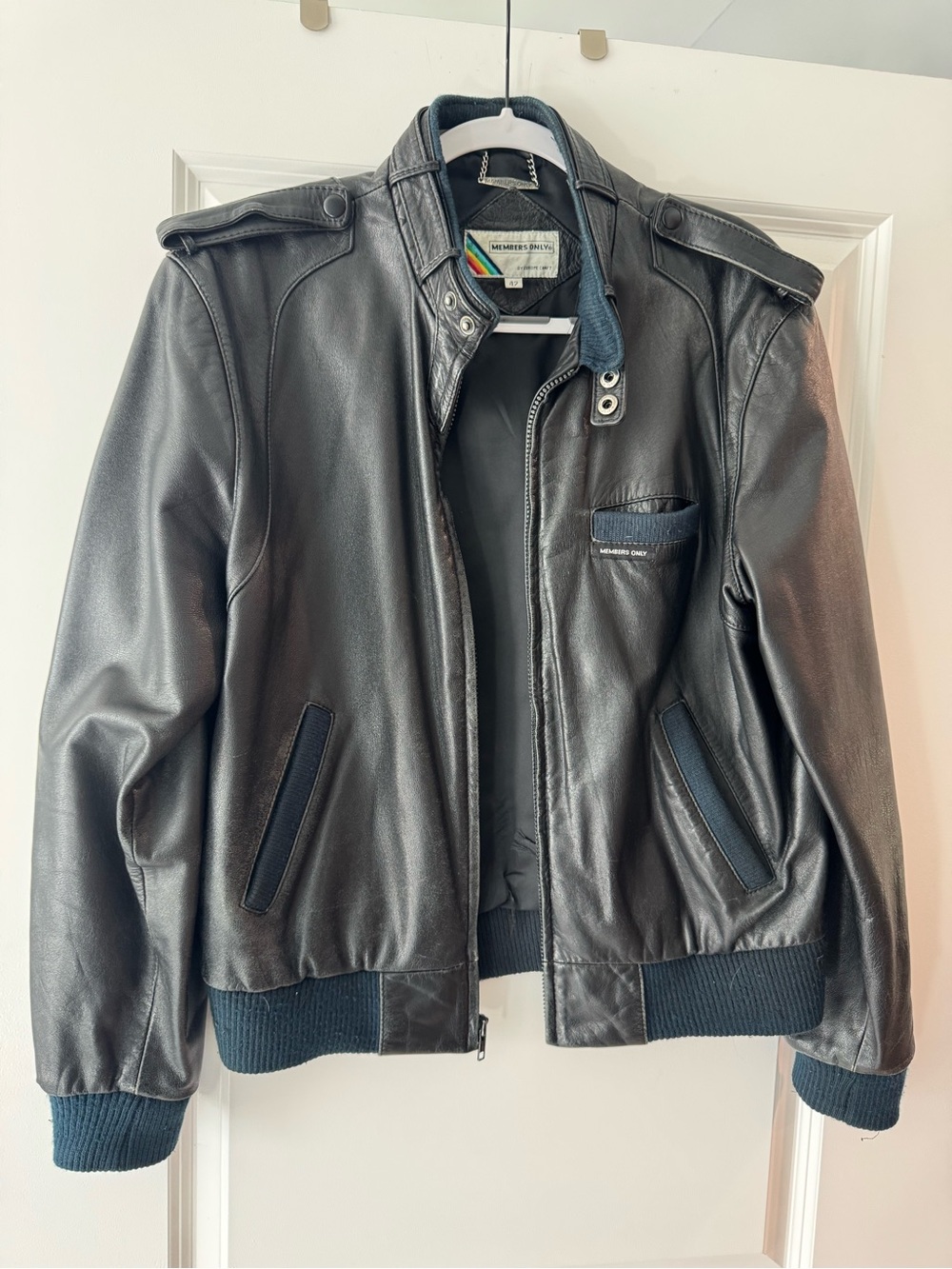 Vtg 80s Members Only Black Genuine Leather Racer Bomber Jacket Europe Craft 42